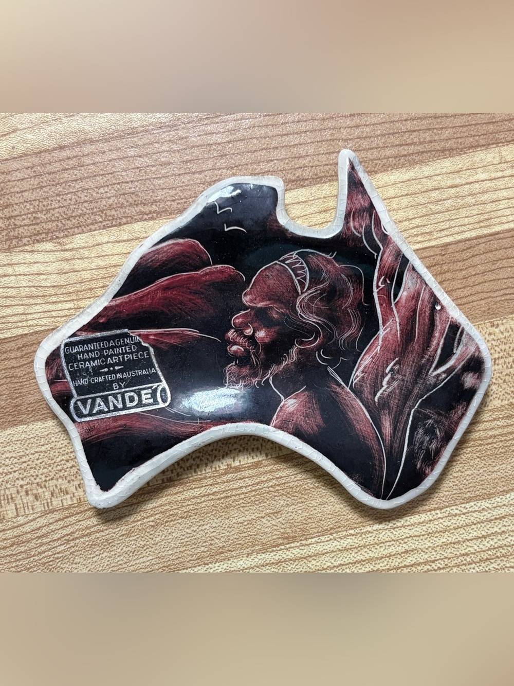 Vintage VANDE Hand-Painted Trinket Dish w/ Indigenous Aboriginal Man - Australia